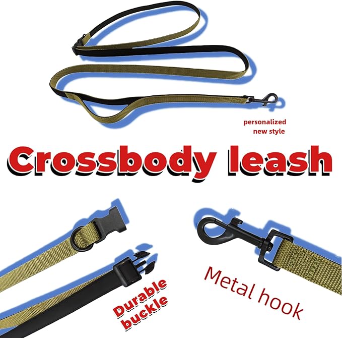 Multifunctional Dog Leash with Extra Handle -4 in 1 Hands-Free Adjustable Dog Leash for Jogging, Walking, Running - Fits Small and Medium-Sized Dogs (Army Green, M)