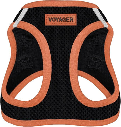 Best Pet Supplies - All Weather Mesh/Plush, Reflective, No Pull Harness for Small, Medium Dogs, Cats - Secure with Hook & Loop Fastener, Buckle, Double D-Rings - Black/Orange Trim, L