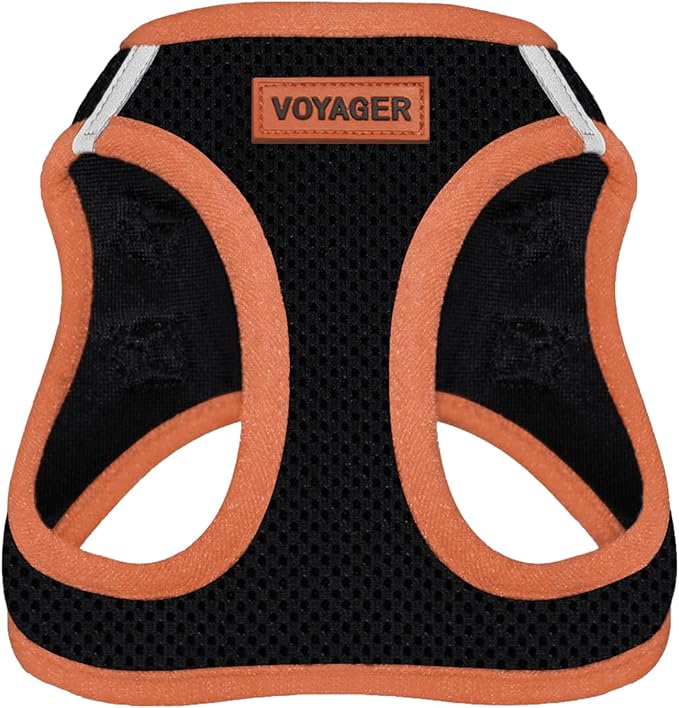 Best Pet Supplies - All Weather Mesh/Plush, Reflective, No Pull Harness for Small, Medium Dogs, Cats - Secure with Hook & Loop Fastener, Buckle, Double D-Rings - Black/Orange Trim, M