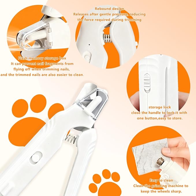 2-in-1 Pet Nail Clipper & Grinder with Dual LED Lights, USB Rechargeable, Electric Multi-Function Grinding, Quiet Operation with Splash Guard, Suitable for Small/Medium/Larg