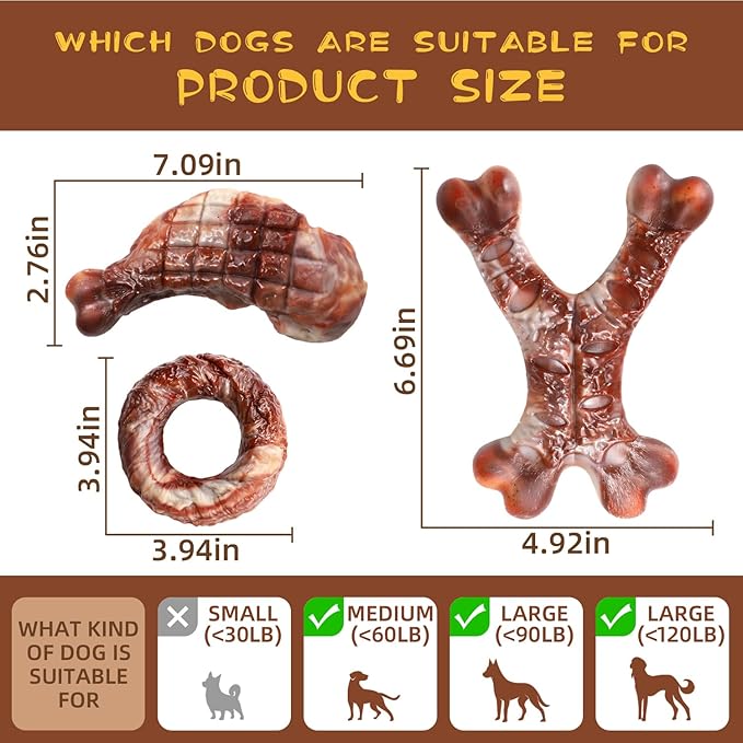 Tough Dog Toys for Aggressive Chewers 3 Pack,Indestructible Dog Toy for Small/Medium/Large//Extra Large Dogs Dogs,120lbs Under