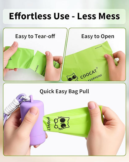 Dog Poop Bags with Dispenser & Holder, Guaranteed Leak Proof, Unscented Extra Thick Heavy Duty Tear-resistant 18-Micron Waste Bag Refill Rolls (Purple (105-Bags, 1-Dispenser))