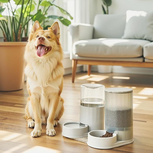 Gravity 3.8L Automatic Pet Waterer and Feeder Bundle Set for Dogs and Cats, Gray