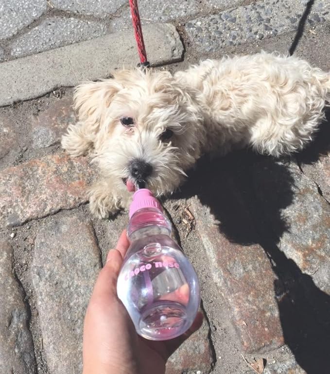 Choco Nose Patented Portable No-Drip Travel Water Bottle/Feeder for Dogs/Puppies/Cats/Rabbits and Other Small Sized Animals -8 oz. Leak-proof Nozzle 16mm, Pink (H258)