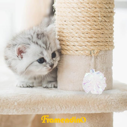 Framendino, 20 Pack Dye Free Cat Crinkle Balls, 2 Inches Mylar Shiny Balls Chew and Chase Lightweight for Indoor Cats to Keep Fit Active