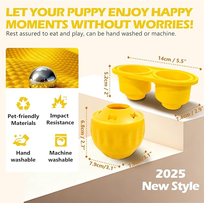 Frozen Treat Dispensing Dog Toy to Keep Them Busy, Interactive Indestructible Dog Puzzle Toy for Small Medium Breeds, Cognitive Dog Enrichment Toys Freezable - Yellow