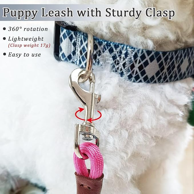 WYuZe 5ft Puppy Leash for Small Dogs, 1/4" Pink Rope Dog Leash with Easy to Use Hook, Lightweight Cat Leashes for Chihuahua/Yorkie/Tiny Breed, 10+ Colors