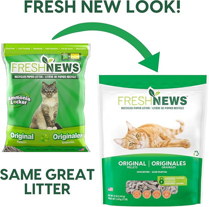 Fresh News Recycled Paper Original Pellet Cat Litter, 12 Pound, Non-Clumping, Unscented, Made in USA
