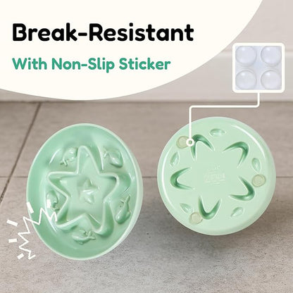 3 Pcs Cat Slow Feeder Bowl – Whisker Friendly Melamine Puzzle Feeding Cat Bowl for Slow Eating – Wet & Dry Food – Dishwasher Safe, Lightweight, Non-Slip (Shell White + Seafoam Green + Buttercream