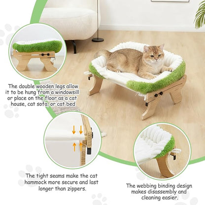 cat Window Perch for Indoor Cats Large Window Hammock with Washable Cover Suitable for All Seasons cat Window Bed for Adults Cats and Kittens(White and Green)