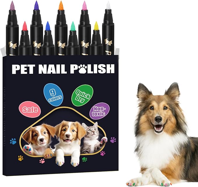 9 Colors Dog Nail Polish Pens Quick Dry, Dog Safe Nail Polish, Easy to Apply, Non Toxic, Paint for Paws, DIY Puppy Nails