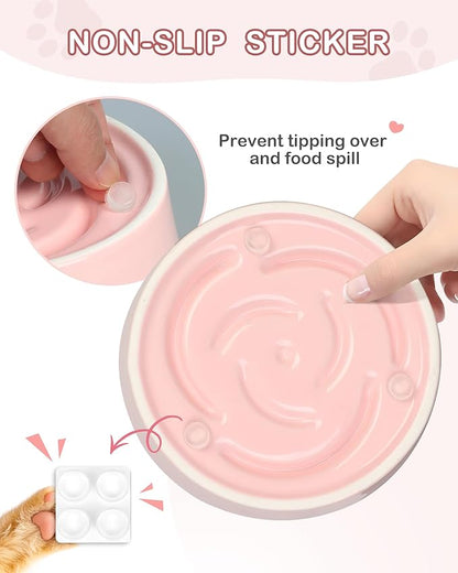 TRUVIC Ceramic Slow Feeder Dog Bowls, 1.5 Cup Puzzle Slow Feeder Bowls for Fast Eaters, Ceramic Dog Food Dish no Black Chin, Puzzle Bowl for Medium Dogs, Pink