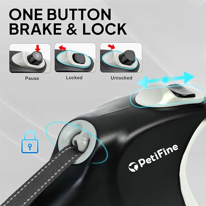 PetiFine Upgraded Retractable Dog Leash 26FT, Heavy Duty Pet Walking Lead for Large Dogs up to 110lbs, Anti-Twist Reflective Dog Leash with Anti-Slip Soft Grip, One-Handed Brake
