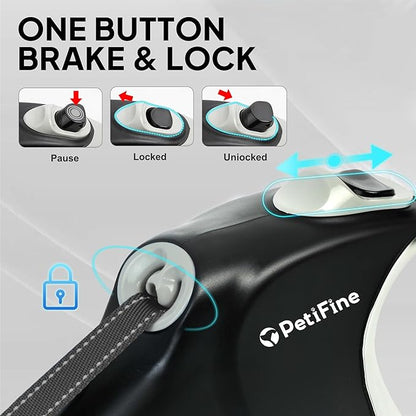 PetiFine Upgraded Retractable Dog Leash 26FT, Heavy Duty Pet Walking Lead for Large Dogs up to 110lbs, Anti-Twist Reflective Dog Leash with Anti-Slip Soft Grip, One-Handed Brake