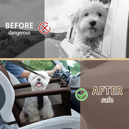 PetsHome Dog Car Seat Foldable Dog Car Booster Seat Waterproof Breathable Oxford Travel Bag for Small to Medium Dogs, Puppies, and Pets-Pure Coffee