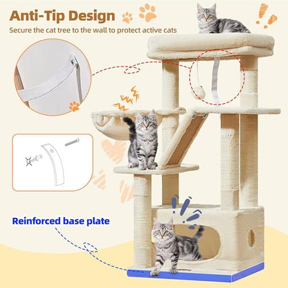 Taoqimiao Cat Tree,38.5-Inch Cat Tower for Indoor Cats,Suitable for Kittens with Luxurious cat condo with Adjustable Baskets and Luxurious Perch Beige MS029SM