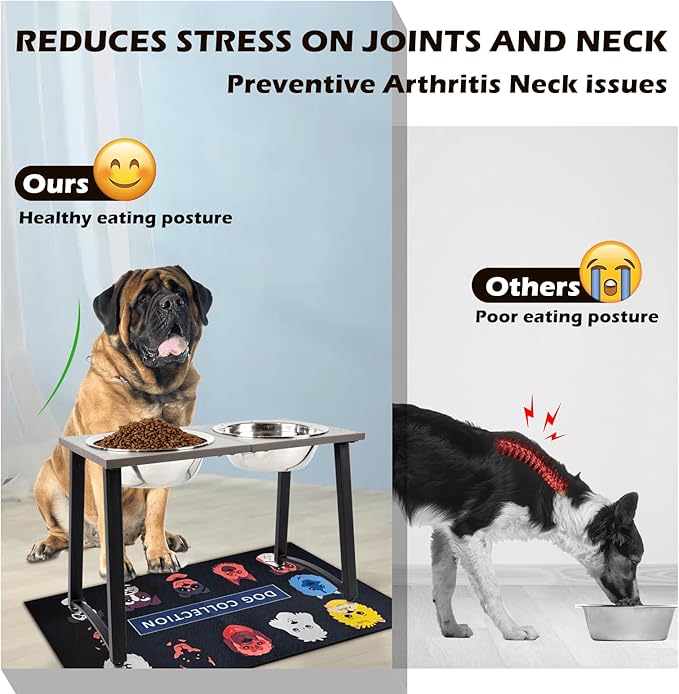 Elevated Dog Bowls for Large & X-Large Dogs, 16" Tall Raised Stand with 2 Stainless Steel 3000ML Bowls, Slow Feeder & Spill-Proof Mat – Extra Large Dog Food & Water Bowl Set
