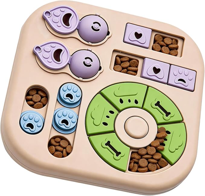 Dog Puzzle Toys, 4-in-1 Interactive Dog Toys for Boredom, Treat Dispensing Slow Feeder for Mental Stimulation, Enrichment Toy for Smart & Beginner Dogs, Khaki