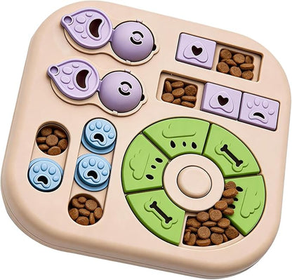Dog Puzzle Toys, 4-in-1 Interactive Dog Toys for Boredom, Treat Dispensing Slow Feeder for Mental Stimulation, Enrichment Toy for Smart & Beginner Dogs, Khaki
