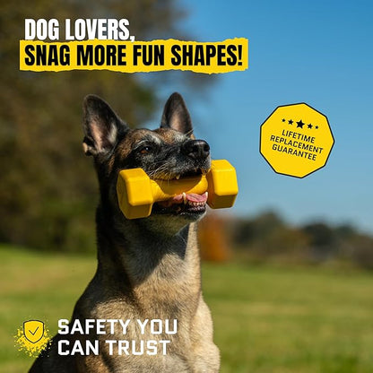 Virtually Indestructible Dog Dumbbell - Lifetime Replacement - Tough, Durable Chew Toy for Aggressive Chewers - Safe Non-Toxic Natural Rubber - Chew, Tug, Fetch - Med/Large Breed - 7"x2.5"