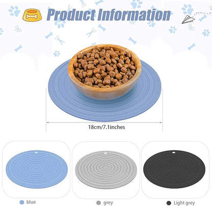 3 Pieces Silicone Pet Food Mat Feeding Mat for Dog and Cat Bowl Placemat Preventing Food and Water Overflow Suitable for Medium and Small Pet(7.1 Inch,Blue, Gray, Black)