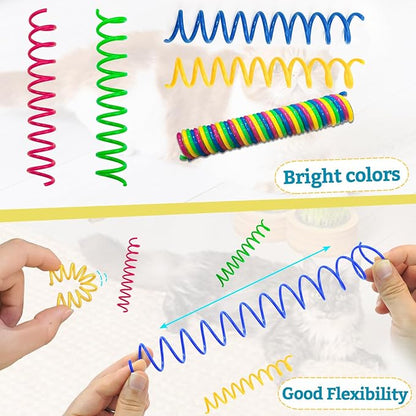 Andiker Mini Cat Spiral Springs, 16Pcs Cat Springs Toy Come with a Storage Box Long-Lasting 4 Bright Colors Plastic Springs Cat Toy for Indoor Cat Swatting Biting Hunting Self-Play Kitten Toys (S)