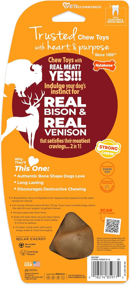 Nylabone Strong Chew Femur Bone Dog Toy Made with Real Bison & Venison, Durable Chew Toys for Aggressive Chewers, Long Lasting Dog Bone, Keeps Dogs Busy, Large Breeds - Up to 50 lbs