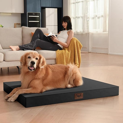Outdoor Dog Bed for Small Dogs, Waterproof Dog Crate Bed for Medium Dogs Cats, Orthopedic Egg Crate Foam Pet Bed with Washable Removable Oxford Cover, Black