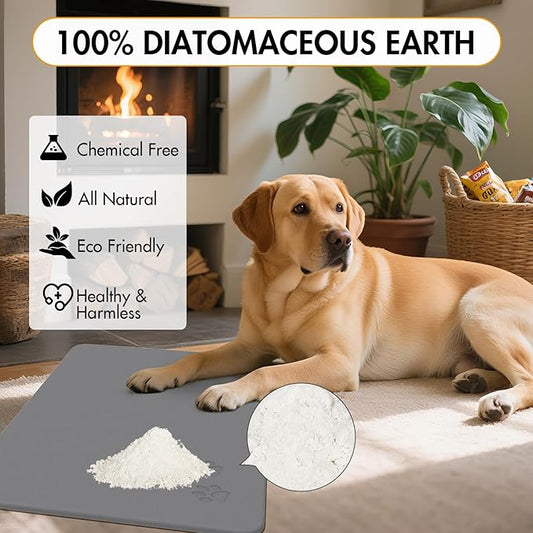 Newest Diatomite Stone Pet Feeding Mat for Dog&Cat–Super Absorbent Diatomite Fast Drying Stone Dog Food Mat, Quick Dry Dog Mats for Food and Water with Non-Slip Pad (24×16'', Dark Gray, Square)