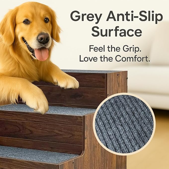 Furniture Style Dog Stairs, Wooden Pet Steps for Small Medium Dogs Cats, 3-Step Tall Solid Dog Ladders for High Bed, Couch, Sofa – Ideal for Elderly, Injured, Recovering or Short-Legged Pets