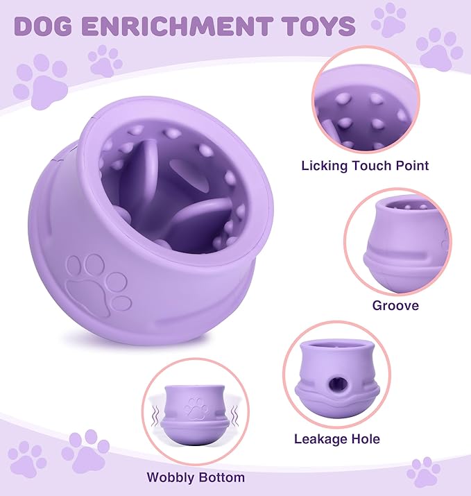 Dog Enrichment Toys to Keep Them Busy, Treat Dispensing Dog Toy, Slow Feeder-Swinging Stuffable & Anxiety Relief & Nature Rubber & Gentle to teeth, Interactive Dog Toys - Dishwasher Safe, Purple, M