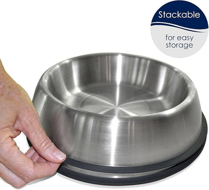 PetFusion Premium Brushed Anti-Tip Dog & Cat Bowls (Set of 2 Bowls). Food Grade Stainless Steel. Bonded Silicone Ring for Traction, Metallic, 32 oz (Pack of 2)