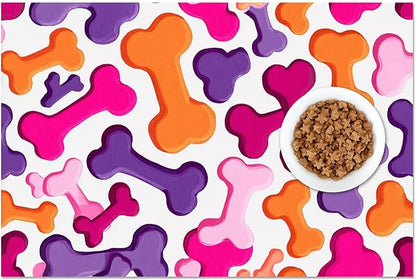 Colorful Dog Bone Pattern Pet Food Mat for Dog Food and Water Bowl Pet Feeding Bowl Mats for Pet Feeding Areas Funning Easy Clean Fast Dry Cat Water Bowl Mat 24" x 16"
