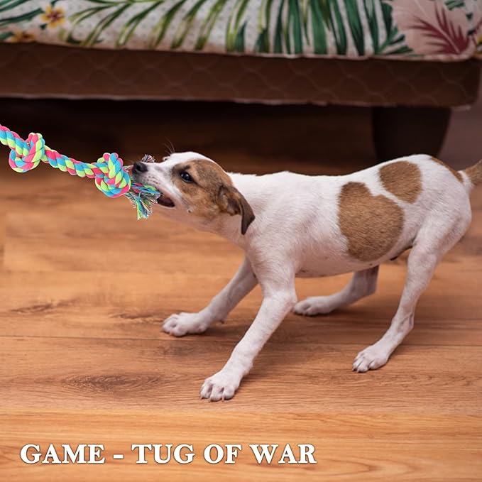 Aitmexcn Dog Rope Toys for Large Medium Dog Chewers, Rope Indestructible Dog Chew Toys, 37 Inch 5 Knots Tough Dog Tug Toy for Teeth Cleaning, Tug of War