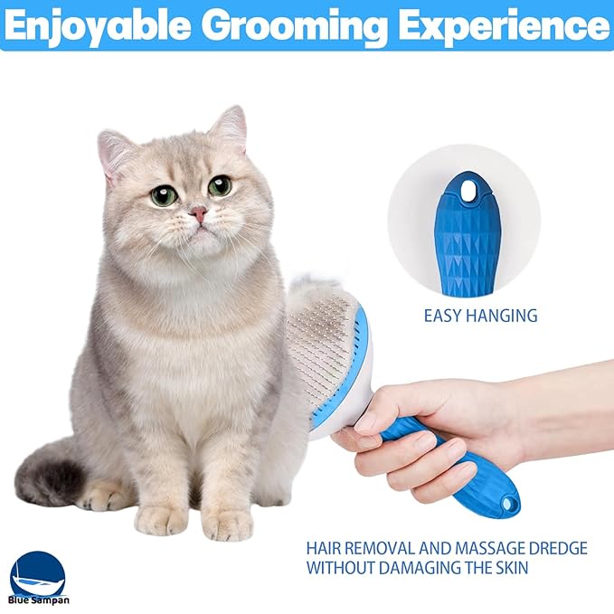 Cat Brush for Shedding, Self Cleaning Slicker Brush, Soft Silicone Self Cleaning for Short and Long Haired Cats for Grooming and Massaging