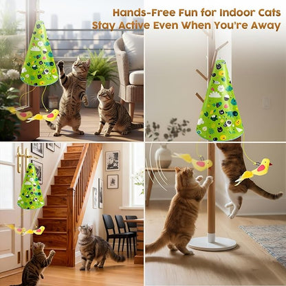 Interactive Cat Toy for Indoor Cats: 2 in1 Automatic Hide and Seek Moving Concealed Flying Bird Wand Feather with Chirping Bird Squeaky, Hanging Rechargeable Exercise Cat Toy for Kittens and Adult Cat