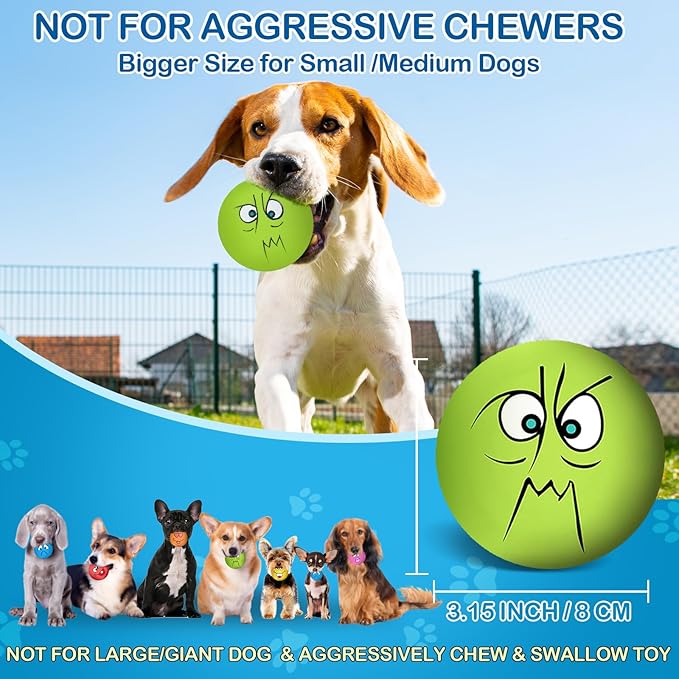 3.14" Squeaky Dog Toys Funny Smile Face Chewing Latex Rubber Soft Fetch Play Interactive Squeaky Dog Balls for Puppy Small Medium Pet Dog (3PCS)
