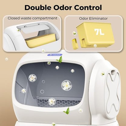 Robotail Self Cleaning Cat Litter Box,106L XXXL Extra-Large Space Automatic Cat Litter Box for Large Cats, Open Top Automatic Cat Box Self Cleaning with APP, Safety Sensor, Anti-Pinch Patent