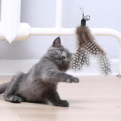 12Pcs Cat Feather Toys Refills, Feather Cat Wand Toys Attachment with Bells, Interactive Teaser Feathers Replacement for Bored Indoor Adult Cats Kitten Exercise and Play