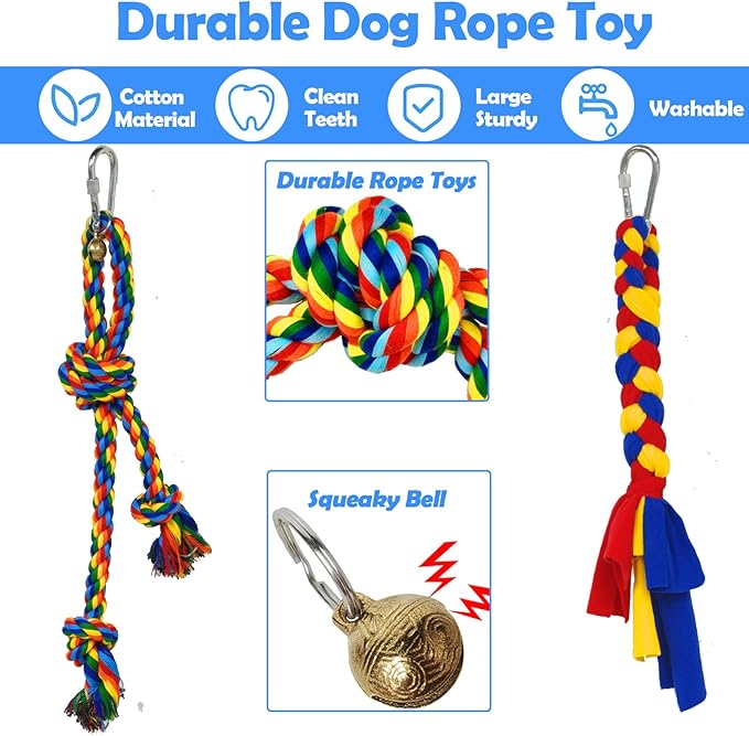 Tether Outdoor Dog Toy,Interactive Exercise Game in Yard Park Tug of War for Large Medium Small Dog Puppy with 2 Rope Toy and Bell Pull Chase and Solo Play