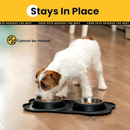Stainless Steel Dog Bowls with Non-Slip Silicone Mat, Spill Proof Food & Water Bowls Set, Easy Clean Puppy Food Dish, Dishwasher Safe, Suitable for Dogs Cats Pet Under 20lbs, Small, Black