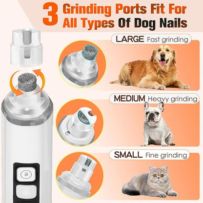 Dog Nail Trimmers Ultra Quiet Electric Pet Dog Nail Clippers Cat Nail Clipper with Led Lights Nail Grinder High Speed Nail File Electric Clippers for Grooming Small, Medium,Large Dogs and Cats (grey)