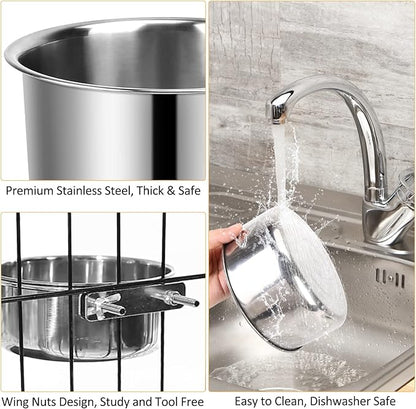 Dog Crate Water Bowl, 3 pcs Stainless Steel Dog Bowls, Durable Anti-Spill Pet Metal Bowl for Cage Kennel Crate, Hanging Water/Food Bowl for Medium & Large Dogs (7.1x3.5'' & 6.3x2.6'' & 5.5x3.1'')