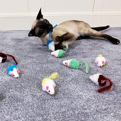 Cat Mouse Toys for Indoor Cats 12PCS, 5 Color Variety Interactive Cat Toy Mice Cat Toy Mouse for Cats, Fur Mouse Kitten Toy Mice Cat Feather Toys with Rattle Sounds (Mixed Color)