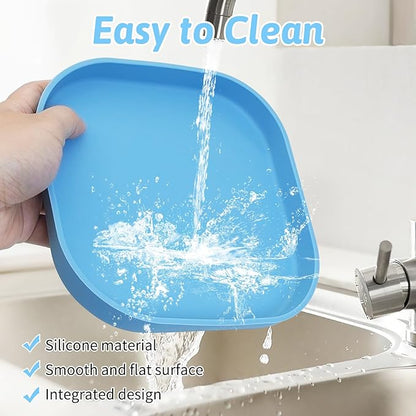 Fhiny 2PCS Silicone Cat Bowls Set 5.9 x 5.9 in Shallow Dog Dish Whisker Friendly Cat Food Plate for Dry & Wet Food Dishwasher Safe Non-Slip Pet Feeding Bowls for Kittens and Puppies (Blue)
