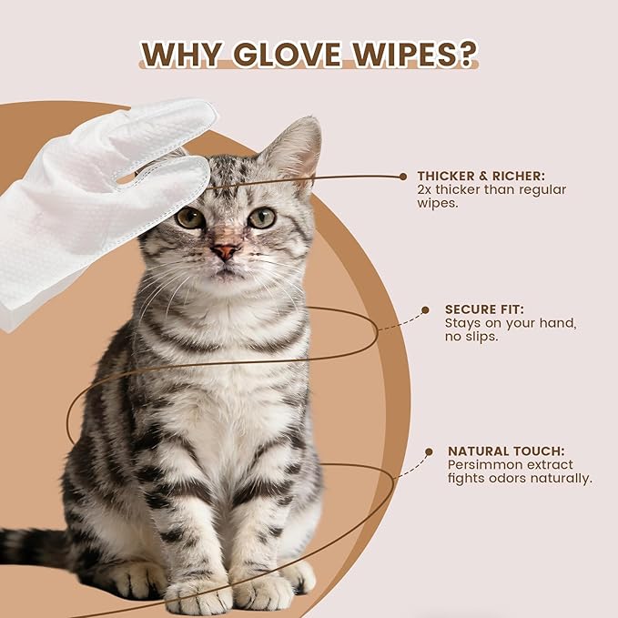 50 Pcs Cleaning Deodorizing Pet Glove Wipes for Dogs & Cats, Hypoallergenic Dog Bath Wipes with Natural Deodorizer Persimmon Tannin, Pet Bathing Wipes for Horse Coat Care Coconut Scent