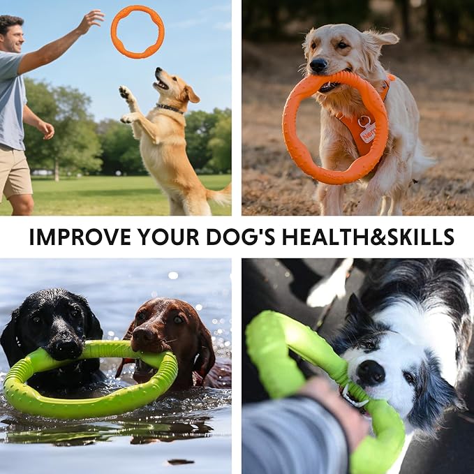 LaRoo Dog Toys for Medium/Large Dogs, Floatable Dog Flying Discs 3 Sizes Tug Toy, Interactive and Tug of War Ring Toy, Funny Fetch Teething Toys (Green, 11.8“)