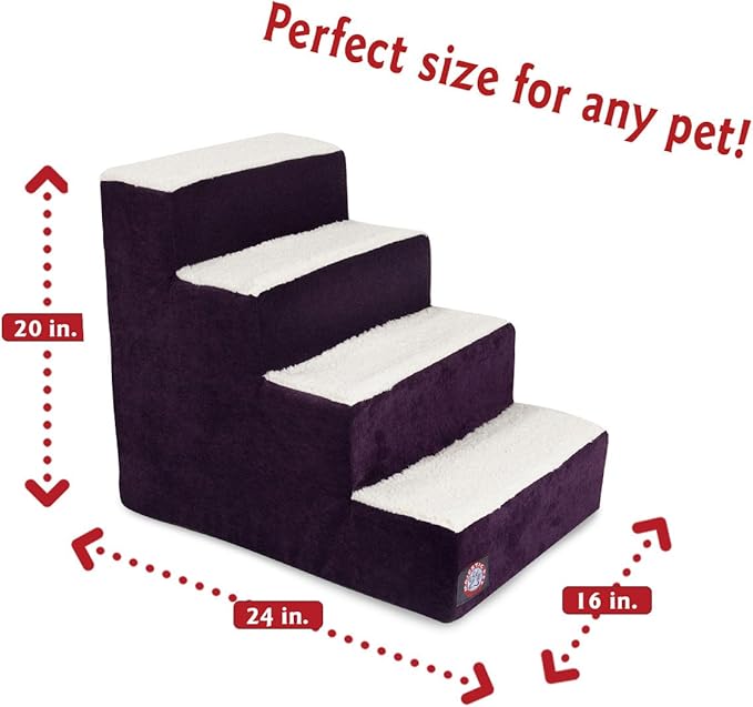 Majestic Pet Portable Pet Stairs | Soft Sherpa Steps Foam Feeling | Steps for Dogs & Cats | Dog & Cat Ramp | Perfect for Bed & Sofa | Indoor Only | Max Weight: up to 250 Lbs, 4 Step, Villa Aubergine Steps
