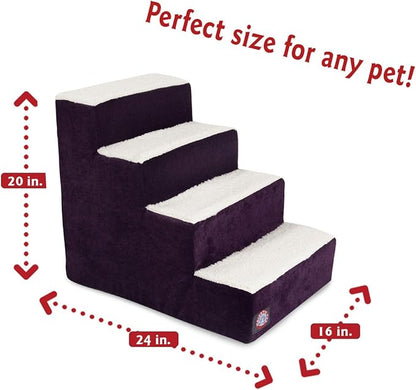 Majestic Pet Portable Pet Stairs | Soft Sherpa Steps Foam Feeling | Steps for Dogs & Cats | Dog & Cat Ramp | Perfect for Bed & Sofa | Indoor Only | Max Weight: up to 250 Lbs, 4 Step, Villa Aubergine Steps