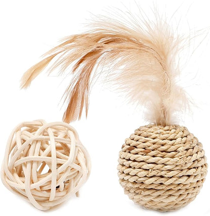 Cute Small Rattan-Ball Cat Toy Built-in-Bell Feather Cute Playing Training Toy For Cat Kitten Puppy Pet Supplies Kitten Toy For Indoor Cat Kitten Toy For Indoor Cat Rattan-ball Kitten Toy For Indoor